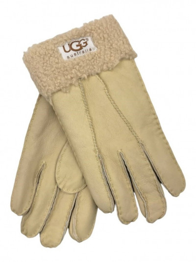 Женские Меховые Перчатки Ugg Песочные Кожаные (14)
