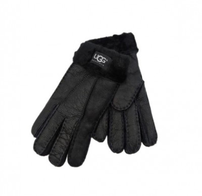 Женские Меховые Перчатки Ugg Черные Кожаные (04)