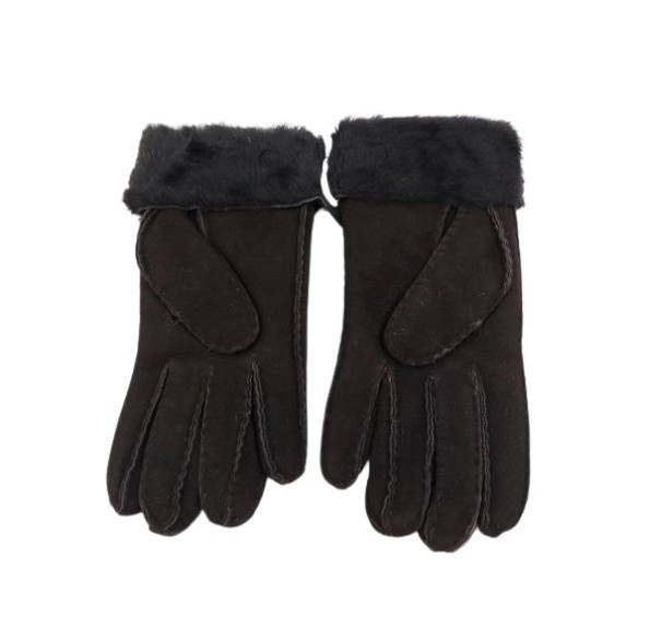 Женские Меховые Перчатки Ugg Шоколадные Замшевые (05)