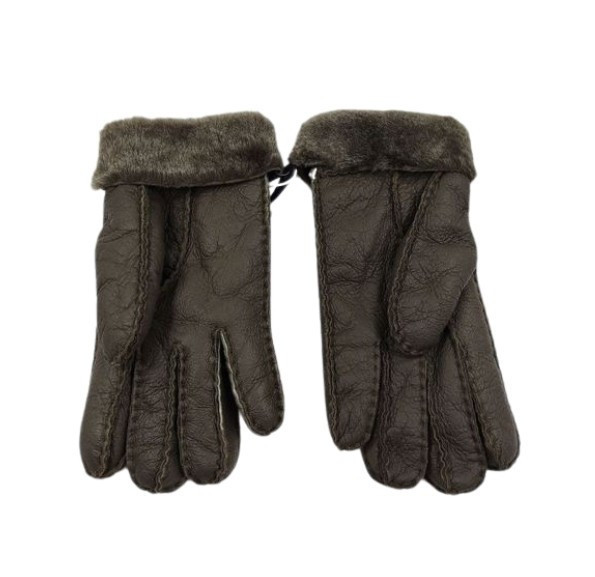Женские Меховые Перчатки Ugg Шоколадные Кожаные (06)
