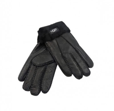 Мужские Перчатки Меховые Ugg Черные Кожаные (02)